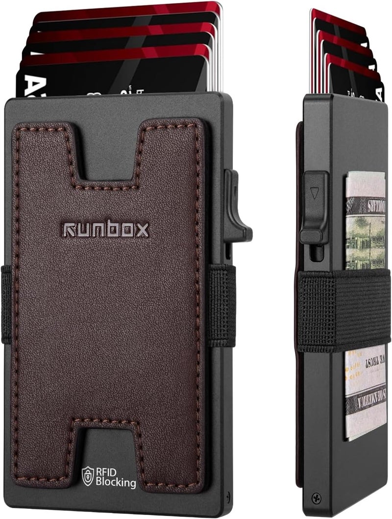 RUNBOX Mens Business Card Holder, Slim Card Wallet for Men and Women, Minimalist RFID Blocking Wallet with Pop-Up Function, Thin Design, Metal Cases Holds 6+6 Cards, Gifts for Men, Men's Accessories - Image 1